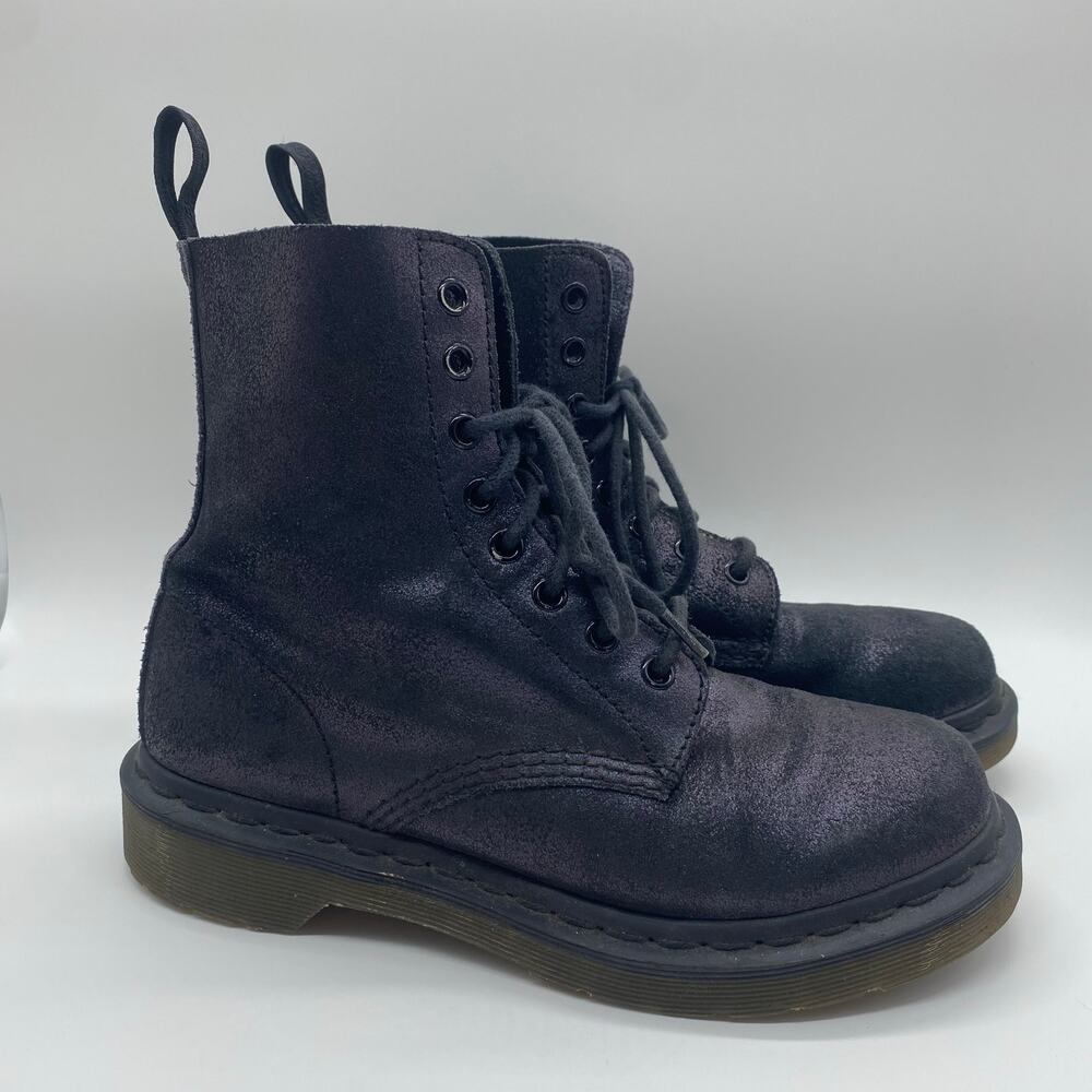 Dr. Martens Pascal Black Leather Combat Boots Shimmer Glitter Women's size 7